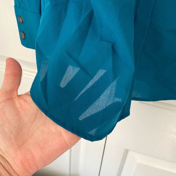 J.‎ Crew Factory Tuxedo Front Blouse Turquoise XS Long Sleeve Lighweight - Picture 2 of 8